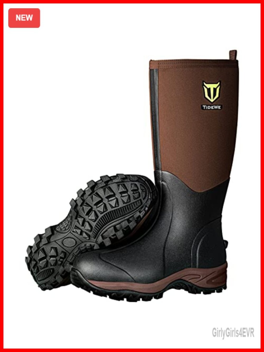 TIDEWE Rubber Neoprene Waterproof Rain Boots Mid-Calf Slip-On Work Boots